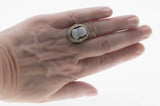 Drama Queen - Art Deco 14K White Gold Black & White Molded Glass Cameo, Natural Seed Pearl Filigree Ring (ADR251)