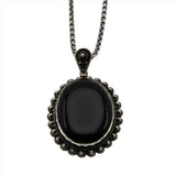 Midnight - Vintage Sterling Silver Natural Black Onyx Pendant & Chain (VP218)