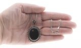 Midnight - Vintage Sterling Silver Natural Black Onyx Pendant & Chain (VP218)