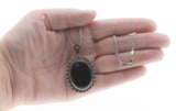 Midnight - Vintage Sterling Silver Natural Black Onyx Pendant & Chain (VP218)