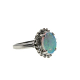 Inner Worlds - Vintage Platinum Australian Opal & Diamond Cluster Ring (VR915)