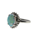 Inner Worlds - Vintage Platinum Australian Opal & Diamond Cluster Ring (VR915)