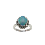Inner Worlds - Vintage Platinum Australian Opal & Diamond Cluster Ring (VR915)