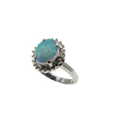 Inner Worlds - Vintage Platinum Australian Opal & Diamond Cluster Ring (VR915)