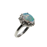 Inner Worlds - Vintage Platinum Australian Opal & Diamond Cluster Ring (VR915)