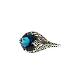 Classically Blue - Estate Sterling Silver Natural London Blue Topaz Filigree Ring (ER357)