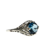 Classically Blue - Estate Sterling Silver Natural London Blue Topaz Filigree Ring (ER357)