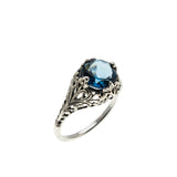 Classically Blue - Estate Sterling Silver Natural London Blue Topaz Filigree Ring (ER357)