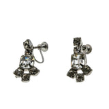 Red Carpet Ready - Vintage Rhodium Plated Austrian Crystal Rhinestone Dangly Screw- Back Earrings (VE418)