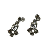 Red Carpet Ready - Vintage Rhodium Plated Austrian Crystal Rhinestone Dangly Screw- Back Earrings (VE418)