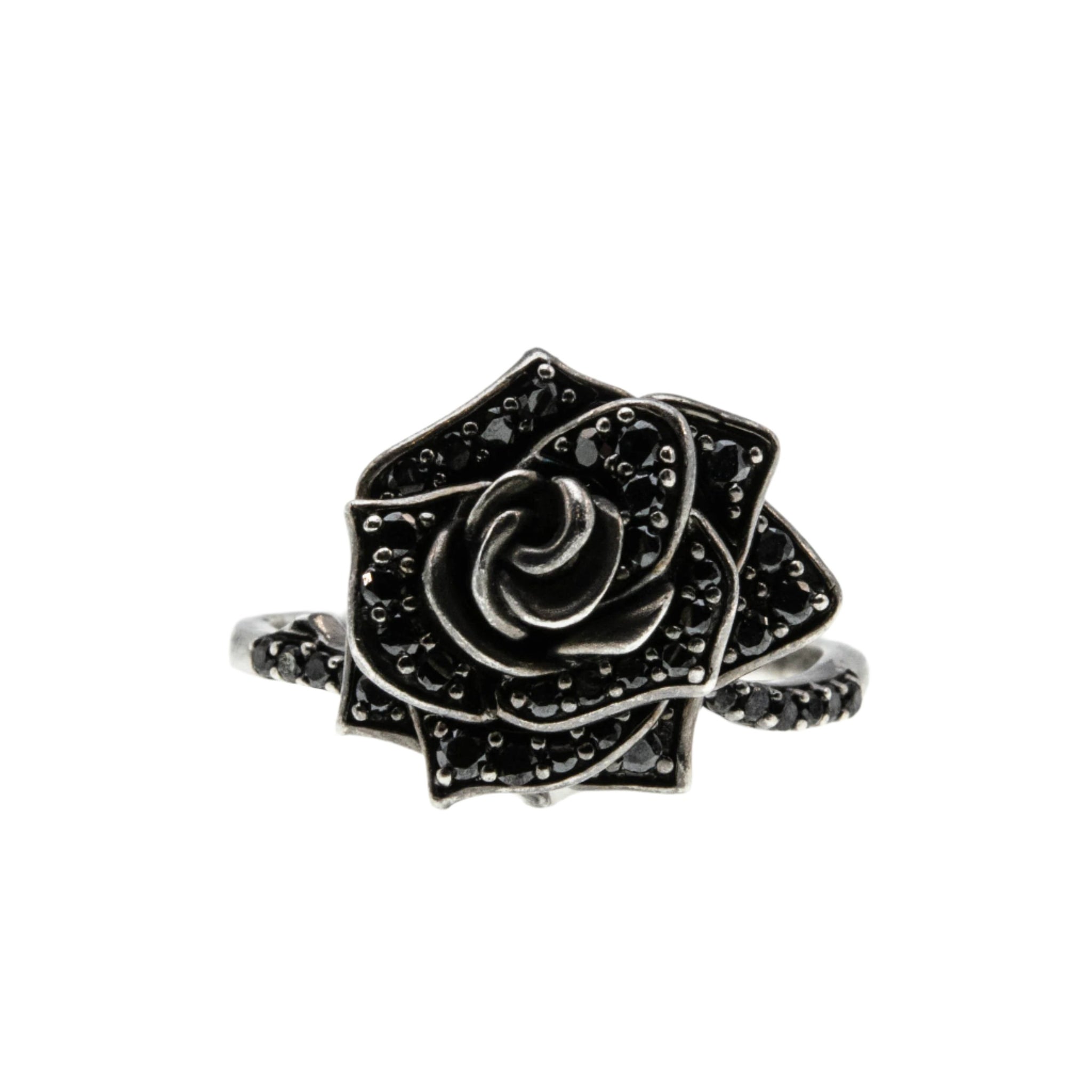 Enchanted - Estate Signed 'Disney' Villains Maleficent Sterling Silver Black Diamond Rose Ring (ER362)