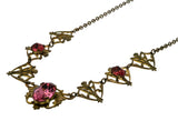 Pink Interlude - Art Deco Brass & Pink Foiled Paste Ornate Necklace (ADN077)