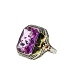 In The Pink - Art Deco 14K White, Yellow & Rose Gold Pink Sapphire & Natural Pearl Filigree Ring (ADR264)