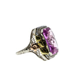 In The Pink - Art Deco 14K White, Yellow & Rose Gold Pink Sapphire & Natural Pearl Filigree Ring (ADR264)