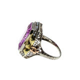 In The Pink - Art Deco 14K White, Yellow & Rose Gold Pink Sapphire & Natural Pearl Filigree Ring (ADR264)