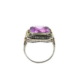 In The Pink - Art Deco 14K White, Yellow & Rose Gold Pink Sapphire & Natural Pearl Filigree Ring (ADR264)