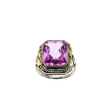 In The Pink - Art Deco 14K White, Yellow & Rose Gold Pink Sapphire & Natural Pearl Filigree Ring (ADR264)