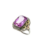 In The Pink - Art Deco 14K White, Yellow & Rose Gold Pink Sapphire & Natural Pearl Filigree Ring (ADR264)
