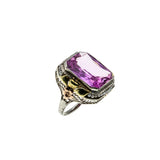 In The Pink - Art Deco 14K White, Yellow & Rose Gold Pink Sapphire & Natural Pearl Filigree Ring (ADR264)