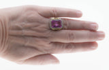 In The Pink - Art Deco 14K White, Yellow & Rose Gold Pink Sapphire & Natural Pearl Filigree Ring (ADR264)