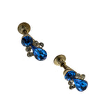 Sapphire Blue - Art Deco Signed 'CORO' Brass Crystal Rhinestone Screw-Back Earrings (ADE038)