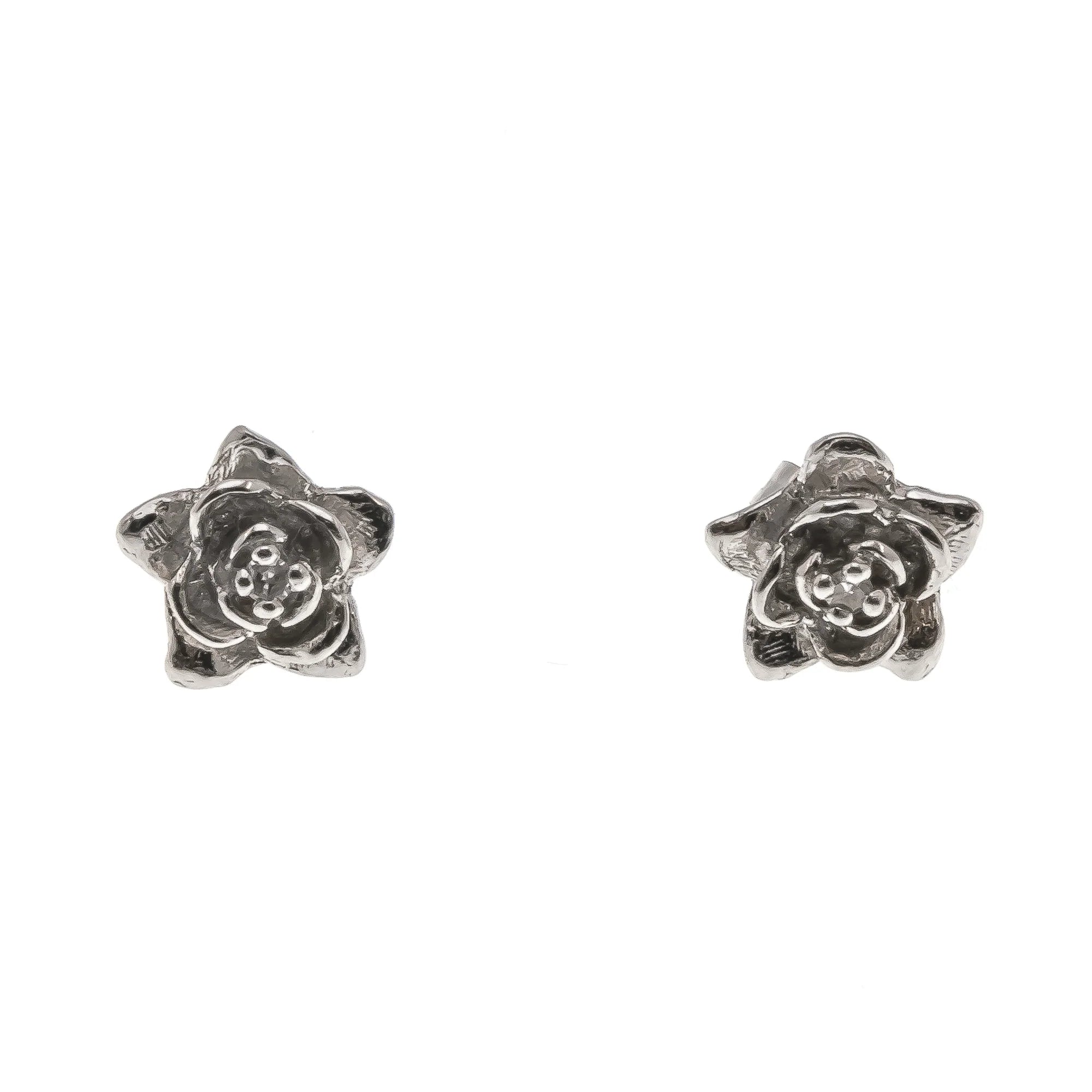 Little Darlings - Vintage Retro 14K White Gold Natural Diamond Blossom Stud Earrings (VE440)
