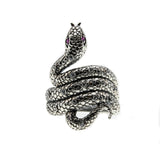 Jewelled Viper - Estate Sterling Silver Ruby & CZ Snake Ring (ER248)