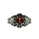 Ornate Scrolls - Estate Sterling Silver Natural Garnet Intricate Ring  (ER252)