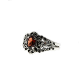 Ornate Scrolls - Estate Sterling Silver Natural Garnet Intricate Ring  (ER252)