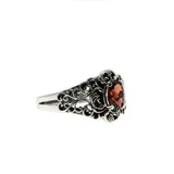 Ornate Scrolls - Estate Sterling Silver Natural Garnet Intricate Ring  (ER252)