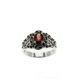 Ornate Scrolls - Estate Sterling Silver Natural Garnet Intricate Ring  (ER252)