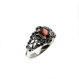Ornate Scrolls - Estate Sterling Silver Natural Garnet Intricate Ring  (ER252)