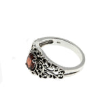 Ornate Scrolls - Estate Sterling Silver Natural Garnet Intricate Ring  (ER252)