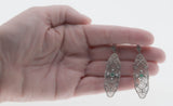 Flower Garden - Estate Sterling Silver Emerald & Pearl Filigree Dangly Earrings  (EE192)