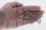 Flower Garden - Estate Sterling Silver Emerald & Pearl Filigree Dangly Earrings  (EE192)