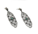 Flower Garden - Estate Sterling Silver Emerald & Pearl Filigree Dangly Earrings  (EE192)