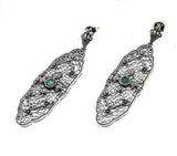 Flower Garden - Estate Sterling Silver Emerald & Pearl Filigree Dangly Earrings  (EE192)