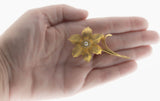 Narcissus - Vintage Marcel Boucher Gold Tone Cultured Pearl & Crystal Flower Brooch (VBR166)