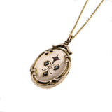 Jeweled Beauty - Victorian English 9K Gold Ruby Paste & Natural Pearl  Locket Pendant & Chain (VICP097)
