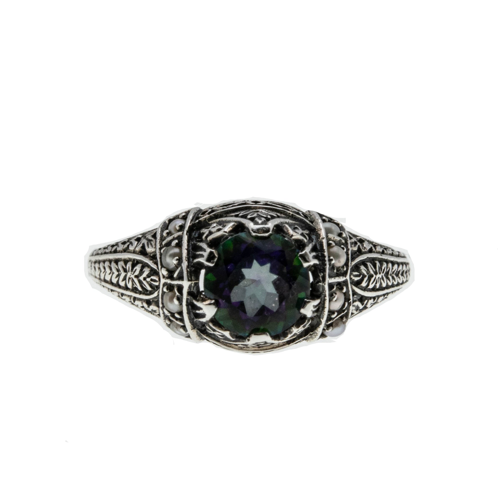 Mystical Jewel - Estate Sterling Silver Natural Mystic Quartz & Seed Pearl Ring (ER255)