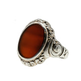 Standout - Art Deco 835 Silver Carnelian Agate Carved Ring (ADR222)