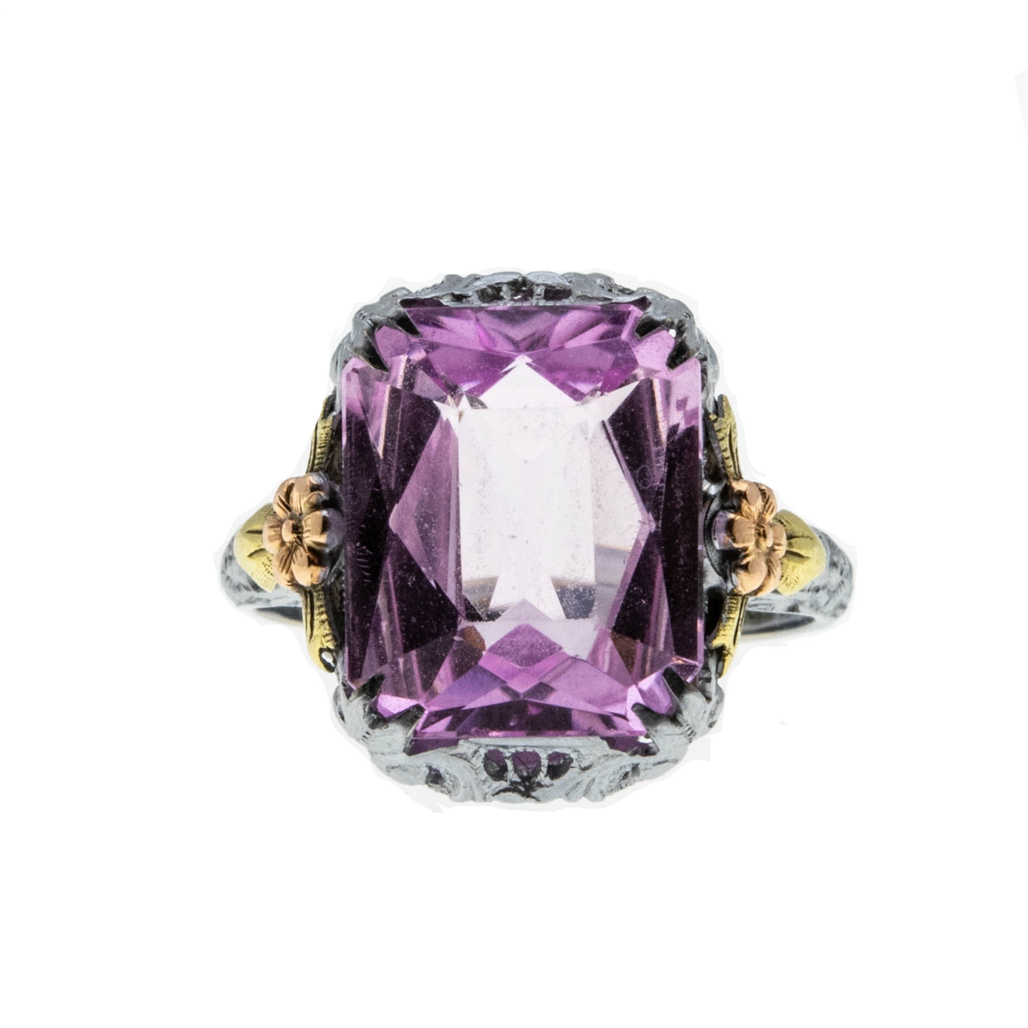 Forget Me Knot - Art Deco Signed A & S 'Arnold & Steere' 14K Gold Pink Sapphire Filigree Ring (ADR223)