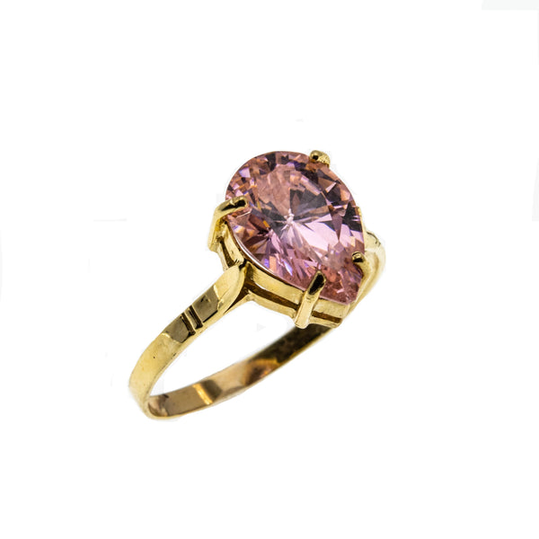 Pink Ice - Vintage 10K Gold Pink CZ Pear Shaped Solitaire Ring 