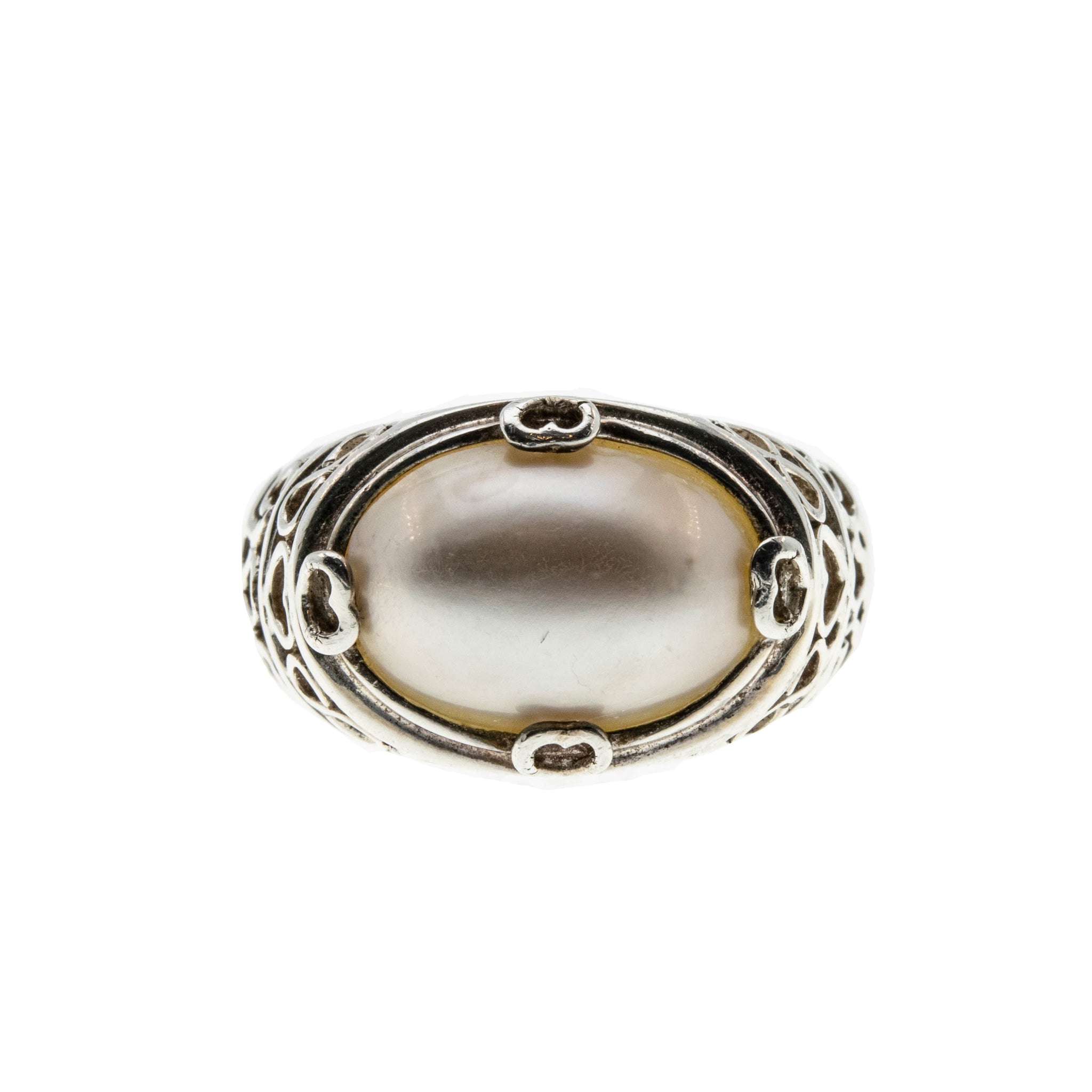 Girl With The Pearl Ring - Estate Renaissance Revival Sterling Silver Mabe pearl Ring (ER262)