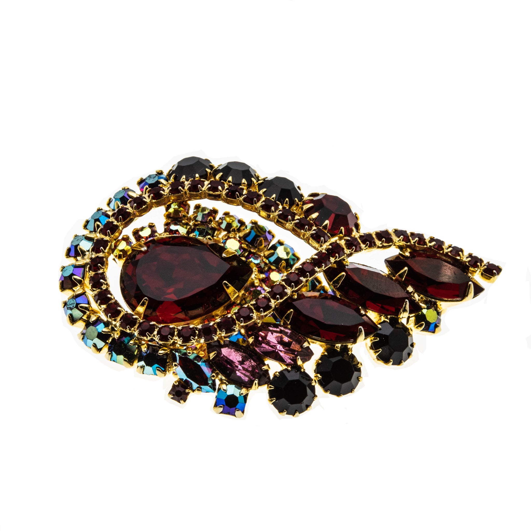 Harlequin - Vintage Gold Plated Crystal Rhinestone Jeweled Brooch (VBR192)