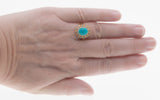 Exotic Rarity - Vintage 18K Rose Gold Natural Persian Turquoise & Cubic Zirconia  Cluster Ring (VR786)