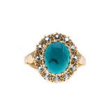 Exotic Rarity - Vintage 18K Rose Gold Natural Persian Turquoise & Cubic Zirconia  Cluster Ring (VR786)