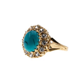 Exotic Rarity - Vintage 18K Rose Gold Natural Persian Turquoise & Cubic Zirconia  Cluster Ring (VR786)