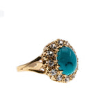 Exotic Rarity - Vintage 18K Rose Gold Natural Persian Turquoise & Cubic Zirconia  Cluster Ring (VR786)