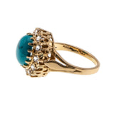 Exotic Rarity - Vintage 18K Rose Gold Natural Persian Turquoise & Cubic Zirconia  Cluster Ring (VR786)